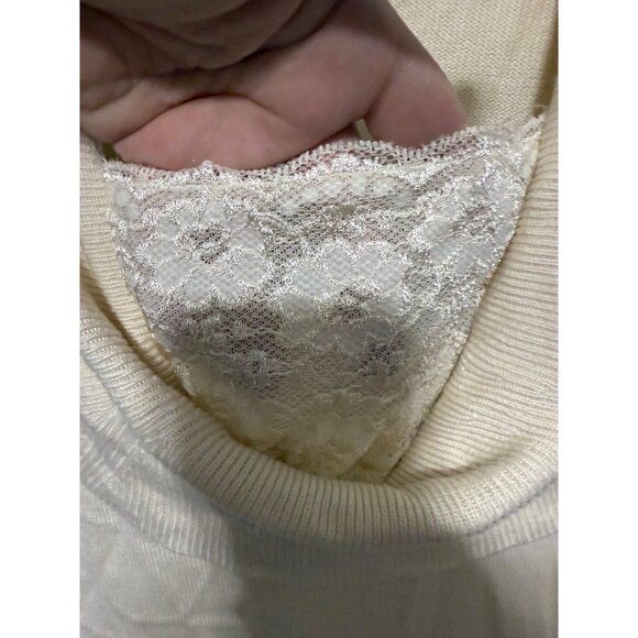 Alfani Petite Sweater Cream with Lace Insert and Foldover Neck Womans PS - Picture 4 of 5